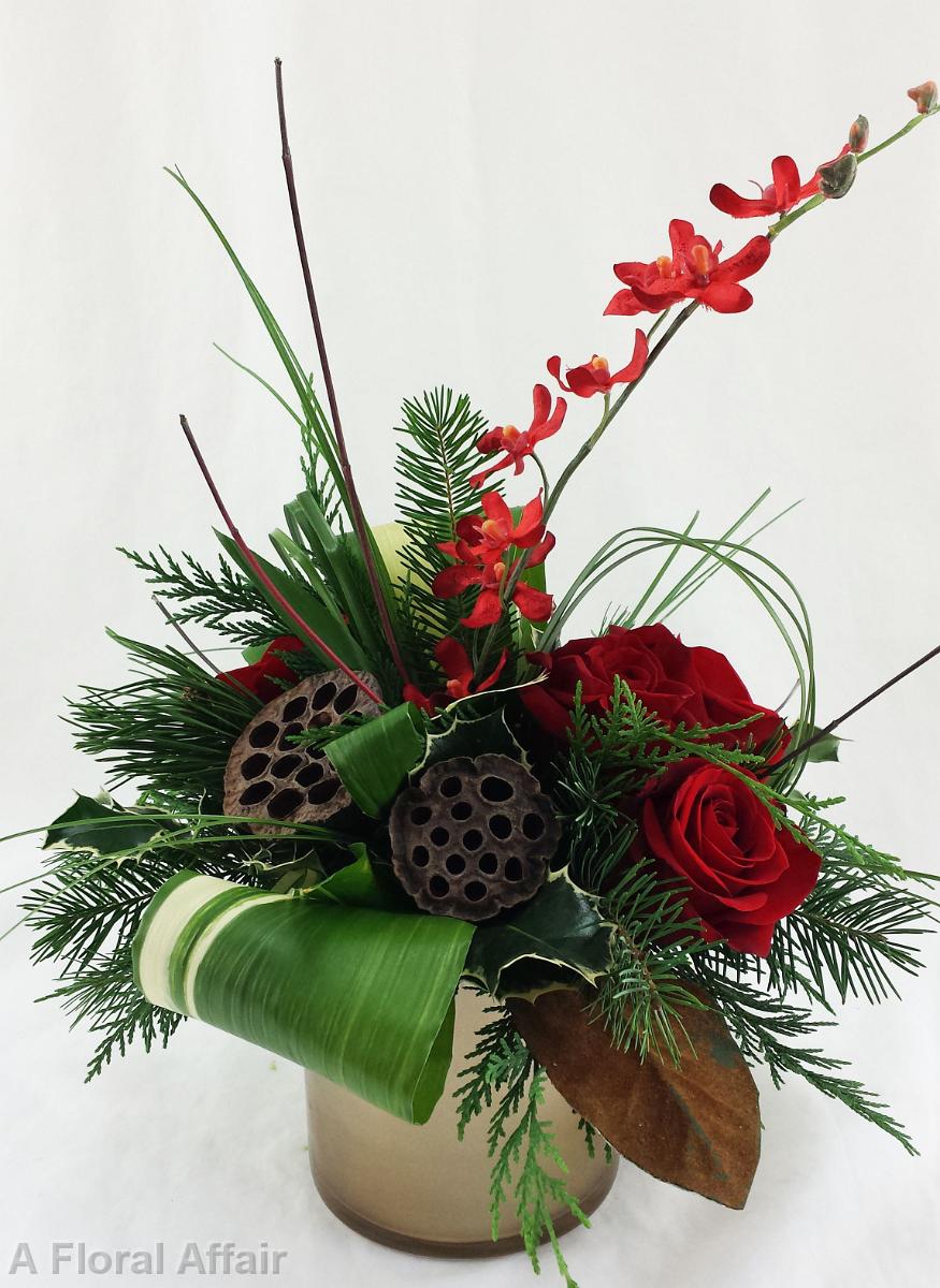 HD1081-Gold and Red Contemporary Centerpiece