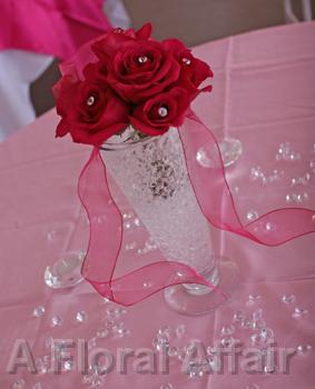 RF0405-Hot Pink Rose and Rhinestone Centerpiece