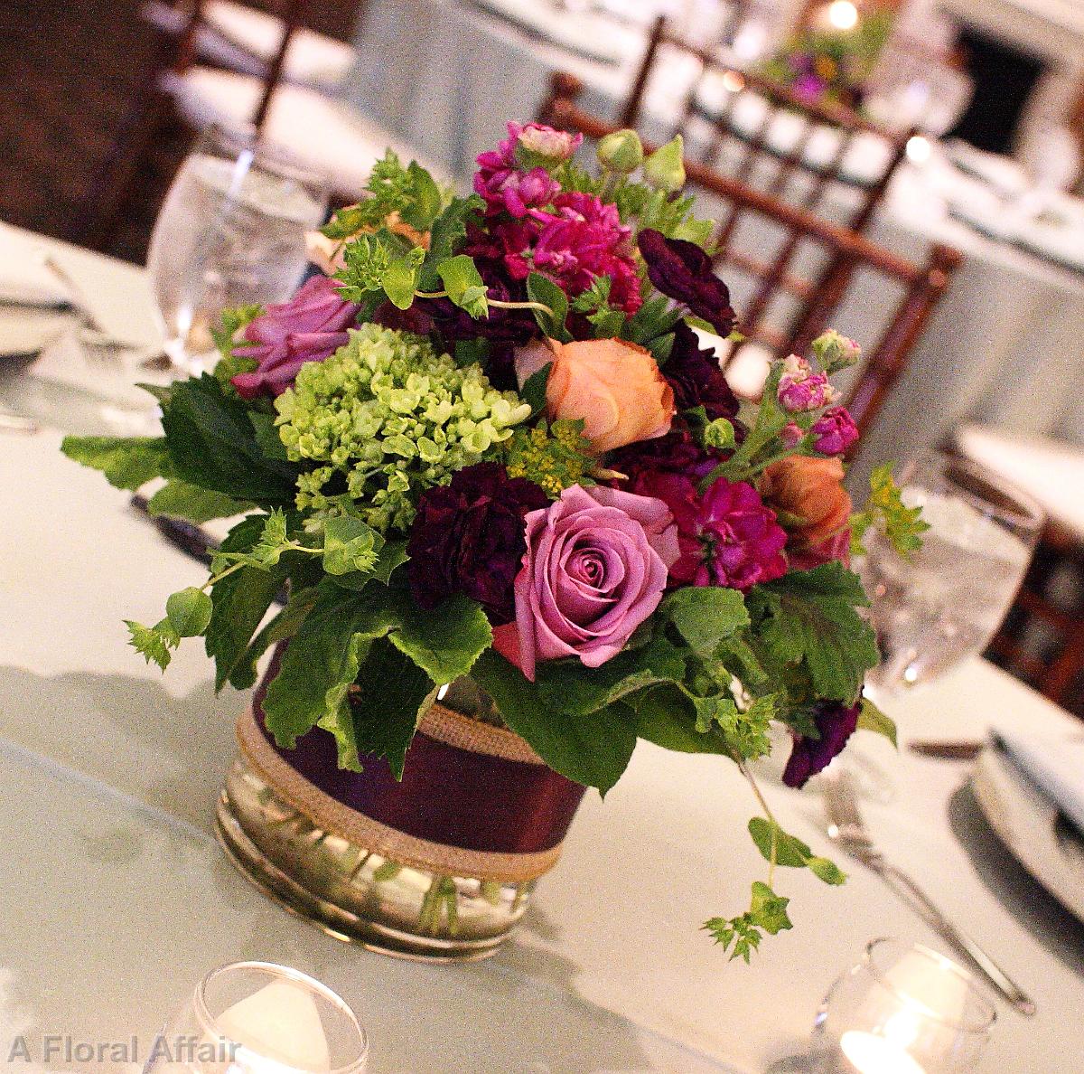 RF0482-Purple's. Green and Apricot Garden Centerpiece