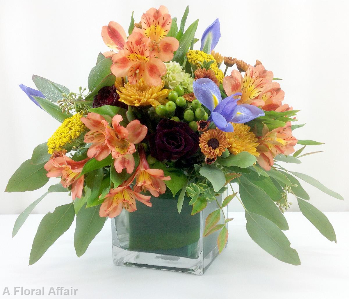 RF0604-Low Mixed Garden Orange and Blue Centerpiece