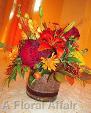 RF0963-Elegant Orange, Red and Yellow Fall Centerpiece