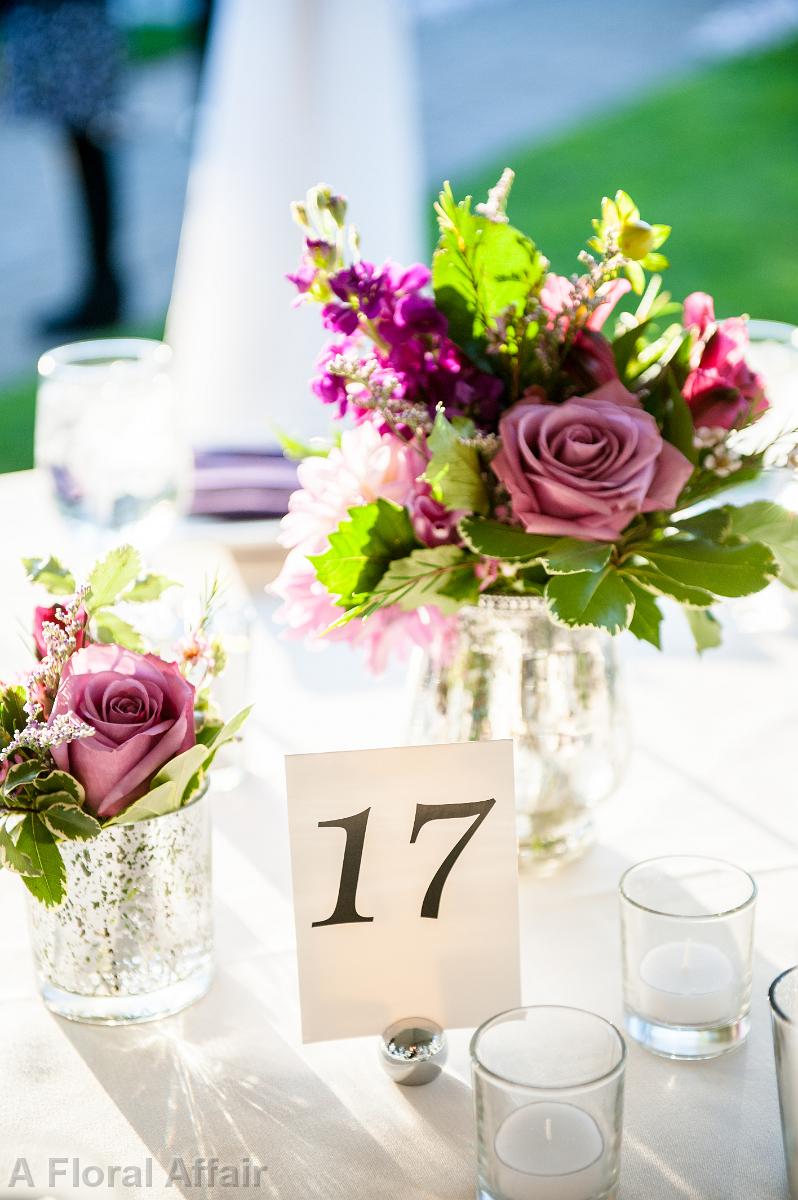 RF1182-Elegant Purple Centerpiece Setting in Mercury Glass