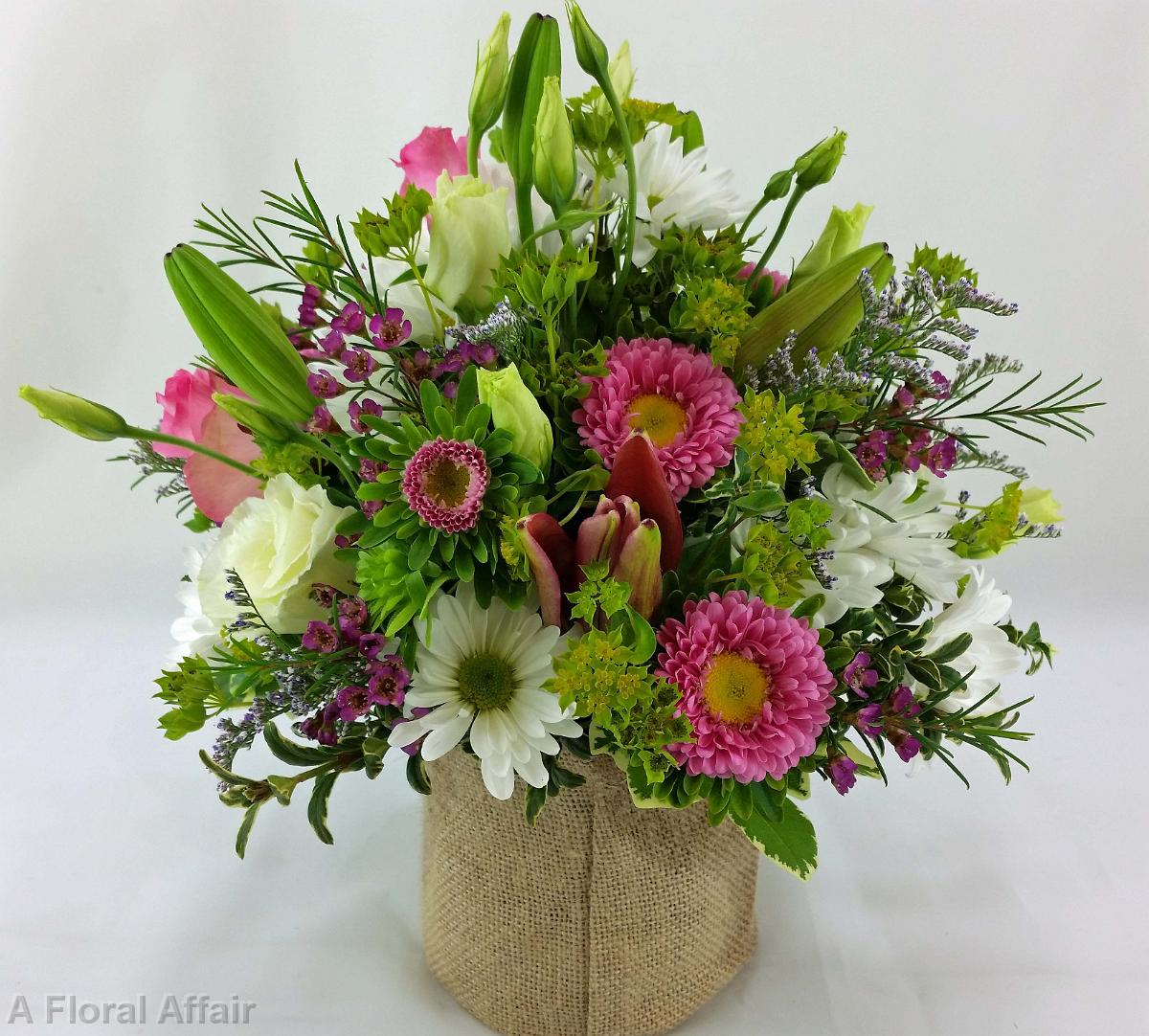 RF1193-Darling DDaisies Pink and White Garden Arrangement