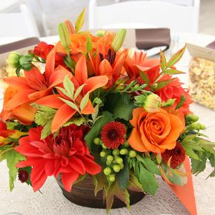 RF0519-Orange and Green, Low Fall Rustic Centerpiece