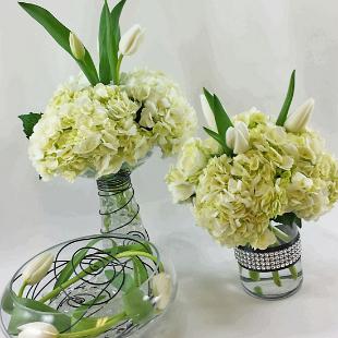 RF1124-Contemporary Simple Elegant White Low Centerpiece