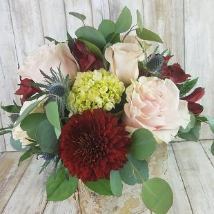 RF1474-Rustic Blush, Burgundy and Dusty Blue Centerpiece