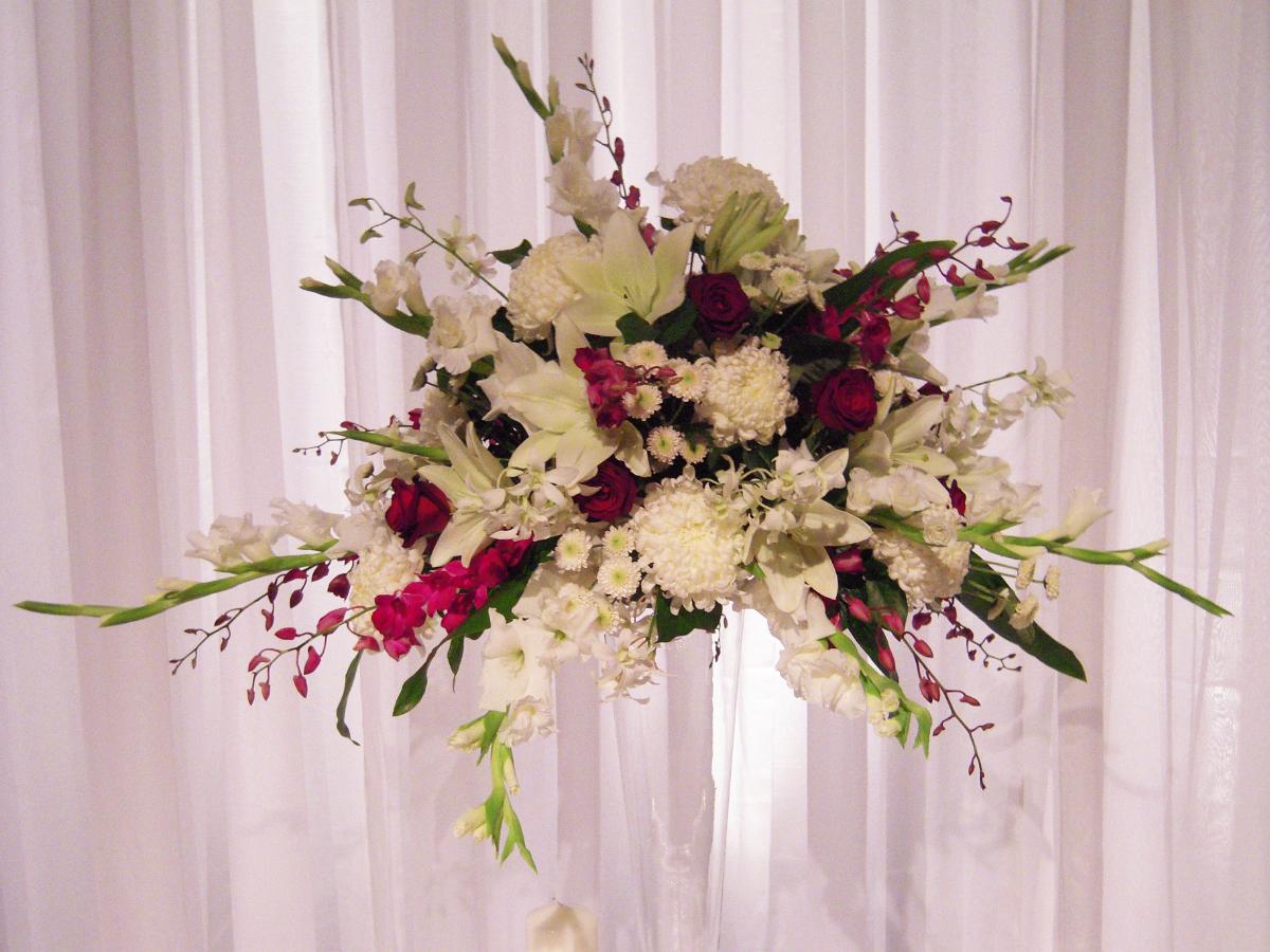 CF0391-Tall Modern  Magenta and White Event Arrangement