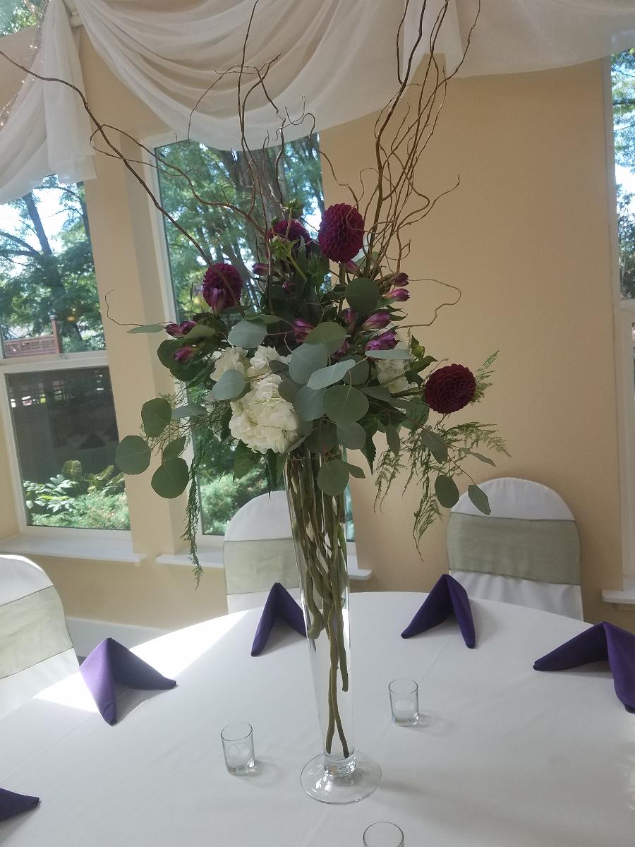 Plum and White Tall Centerpiece