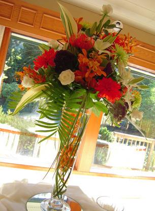 RF0934-Orange, Green, and White, Elegant Tropical Tall Centerpiece