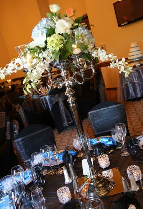 RF1049-Light Blue, White and Green Elegant Candelabra Tall Centerpiece