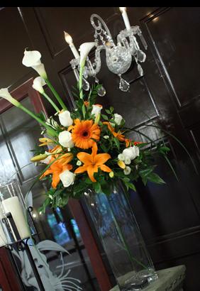 RF1055-Orange and White, Sophisticated Tall Centerpiece