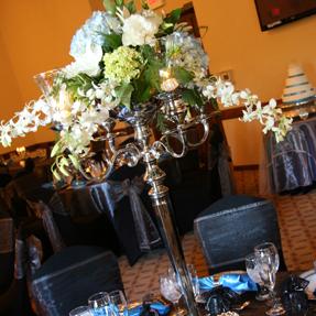 RF1049-Light Blue, White and Green Elegant Candelabra Tall Centerpiece