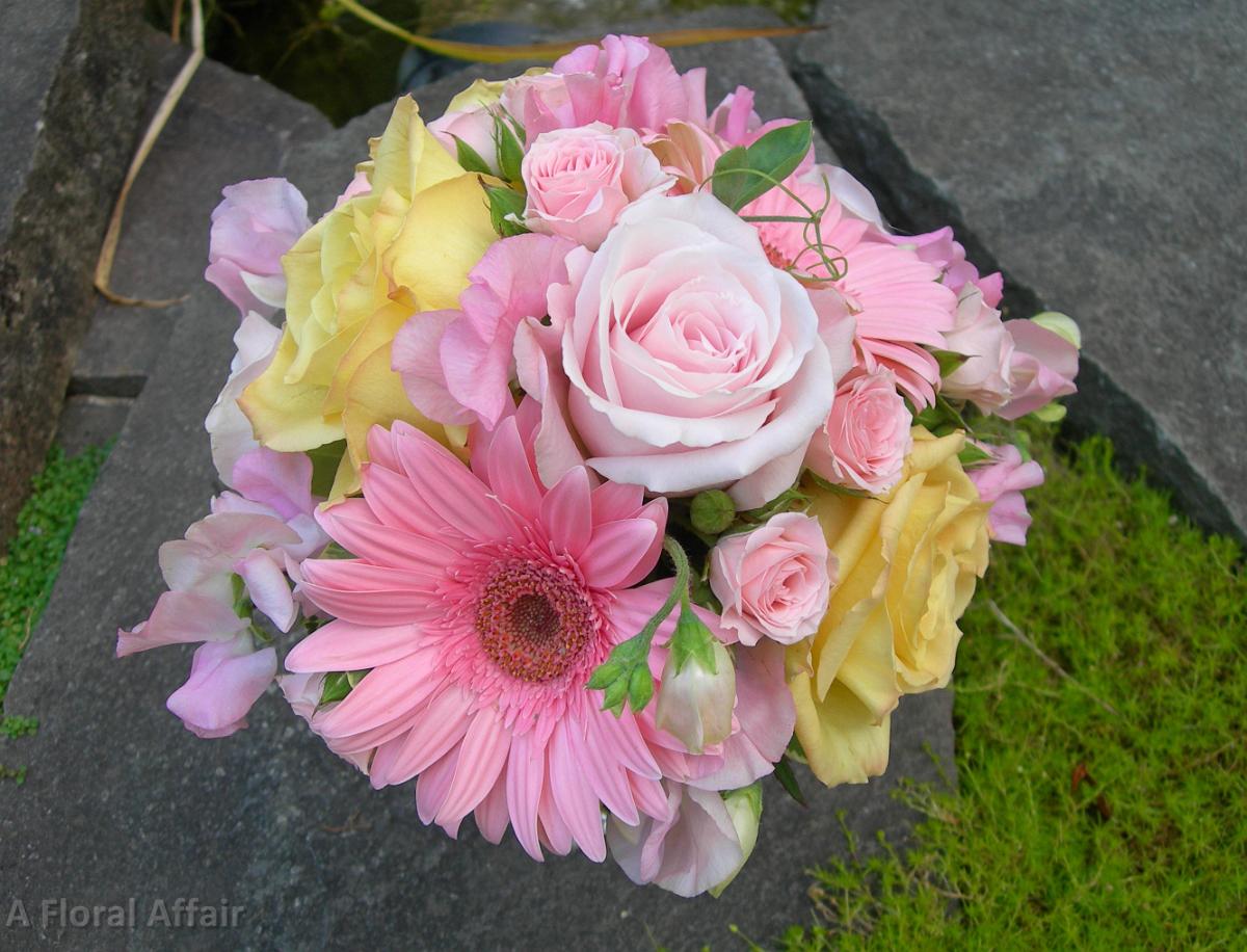 BB0138-Spring Pink and Yellow Bridal Bouquet