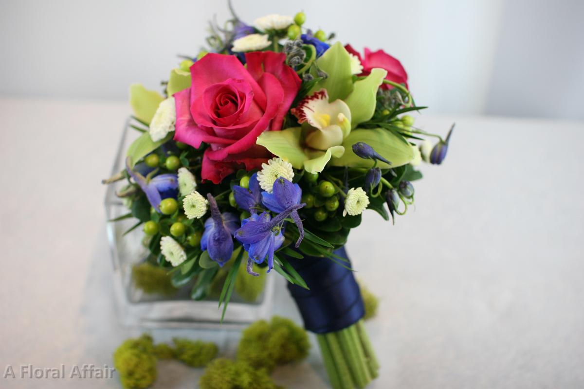 BB0522-Royal Blue, Pink, and Green Bridal Bouquet