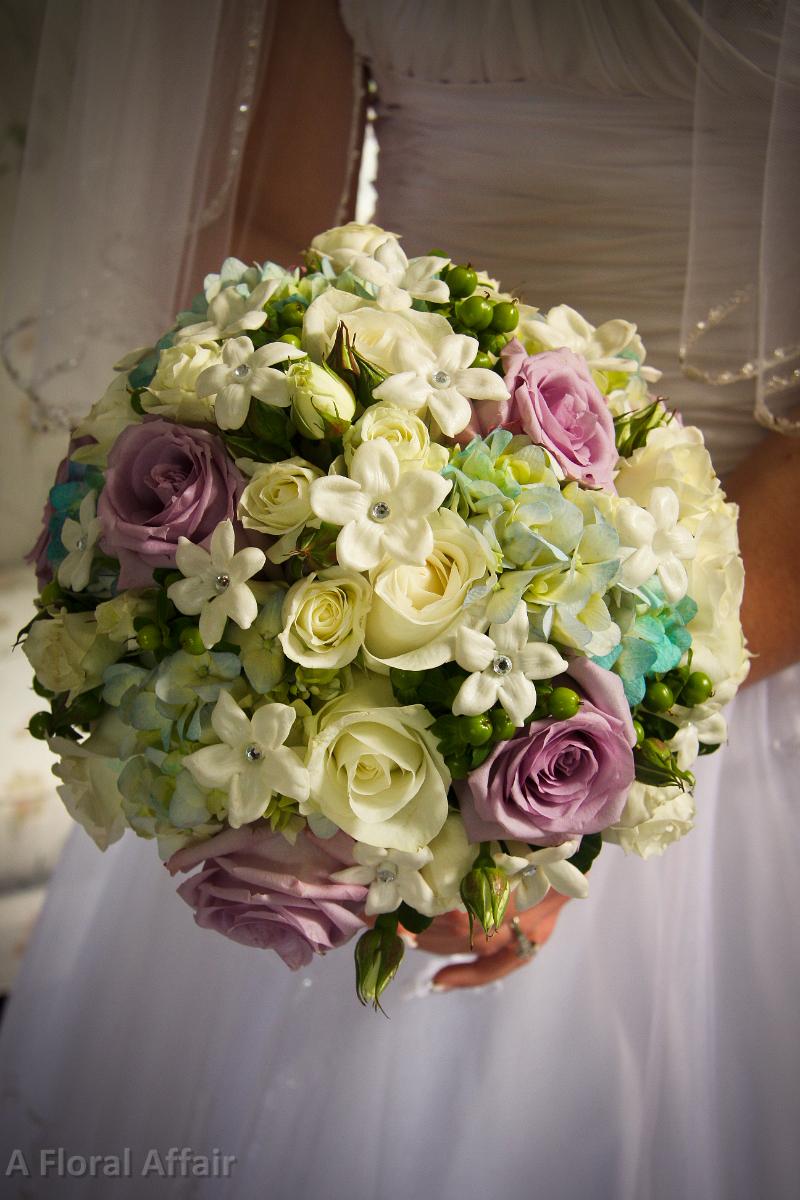 BB0701-Romantic White, Lavender and Tiffany Blue Brides Bouquet