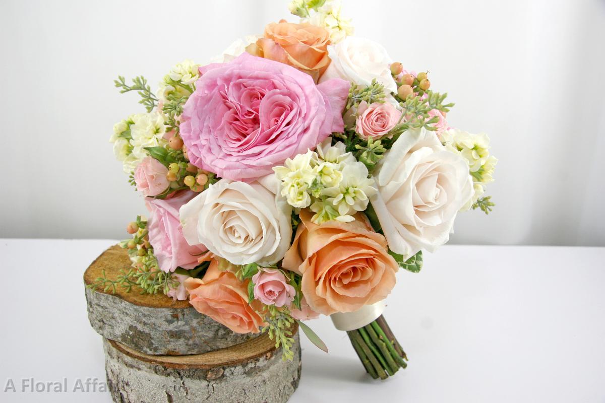 BB0775-Apricot, Pink and Ivory Brides Bouquet