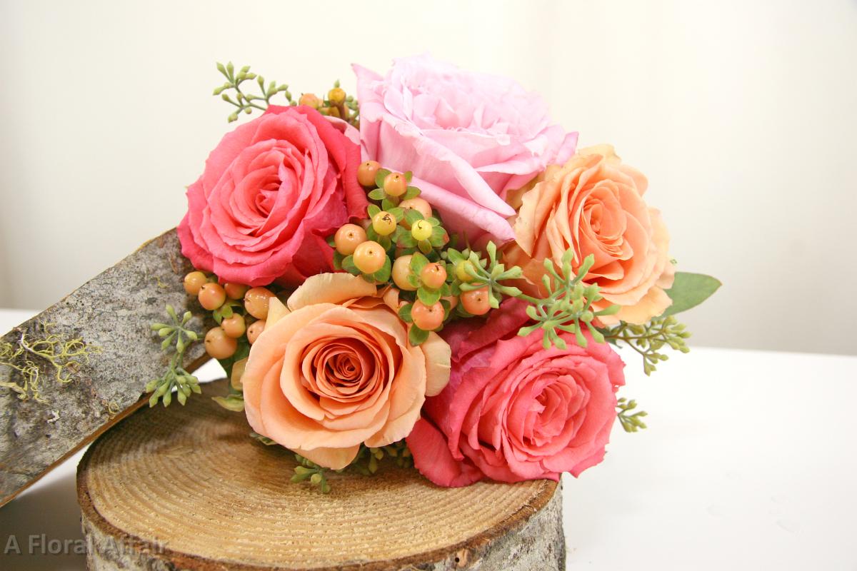 BB0776-Coral Peach and Pink Bridesmaids Bouquet