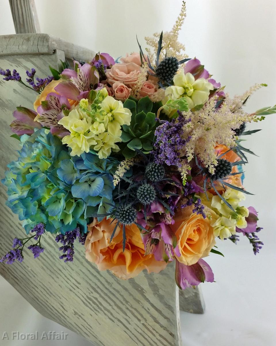 BB1104-Colorful Garden Flower and Succulent Brides Bouquet