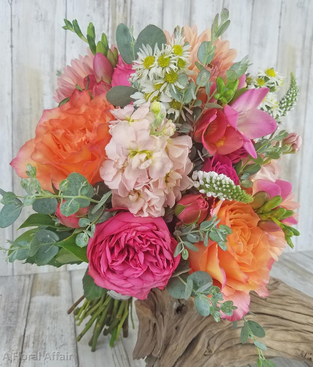 BB1449-Bright Pink and Guava Wedding Bouquet
