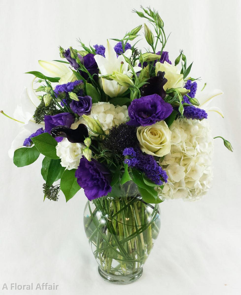 ED0170-Dramatic Purple and White Vase Arrangement