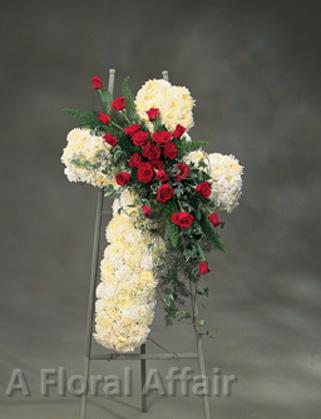 SY0030-Standing White Cross with Red Rose Spray