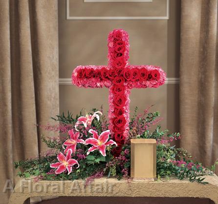 SY0036-Crematory Urn Cross and Lily Arrangement