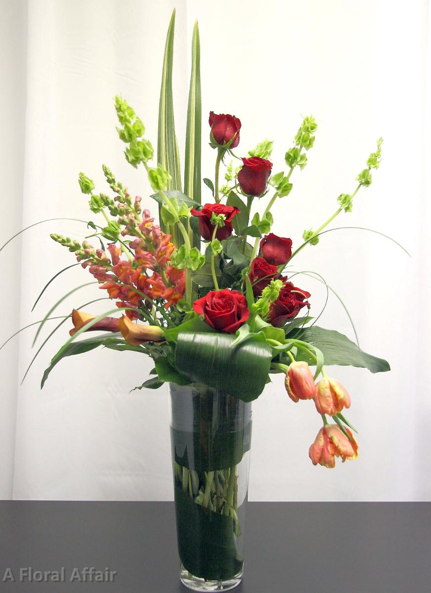 SY0057-Contemporary Sympathy Display of Deep Red's and Orange's edited-1