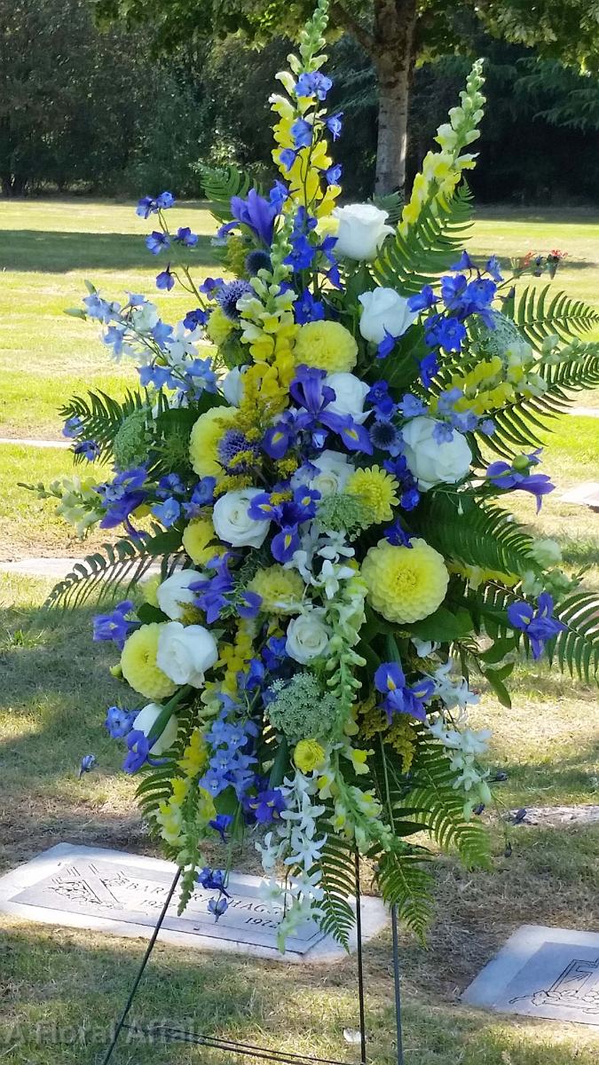 SY0060-Summer Blue, White and Yellow Funeral Spray