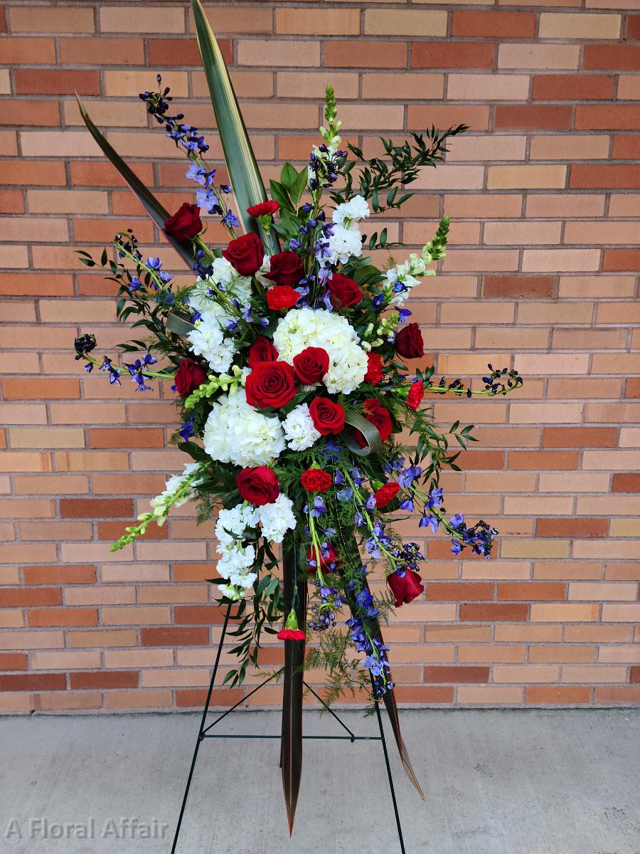 SY0070- Masculine and Modern Funeral Easle Spray Red, White, And Blue