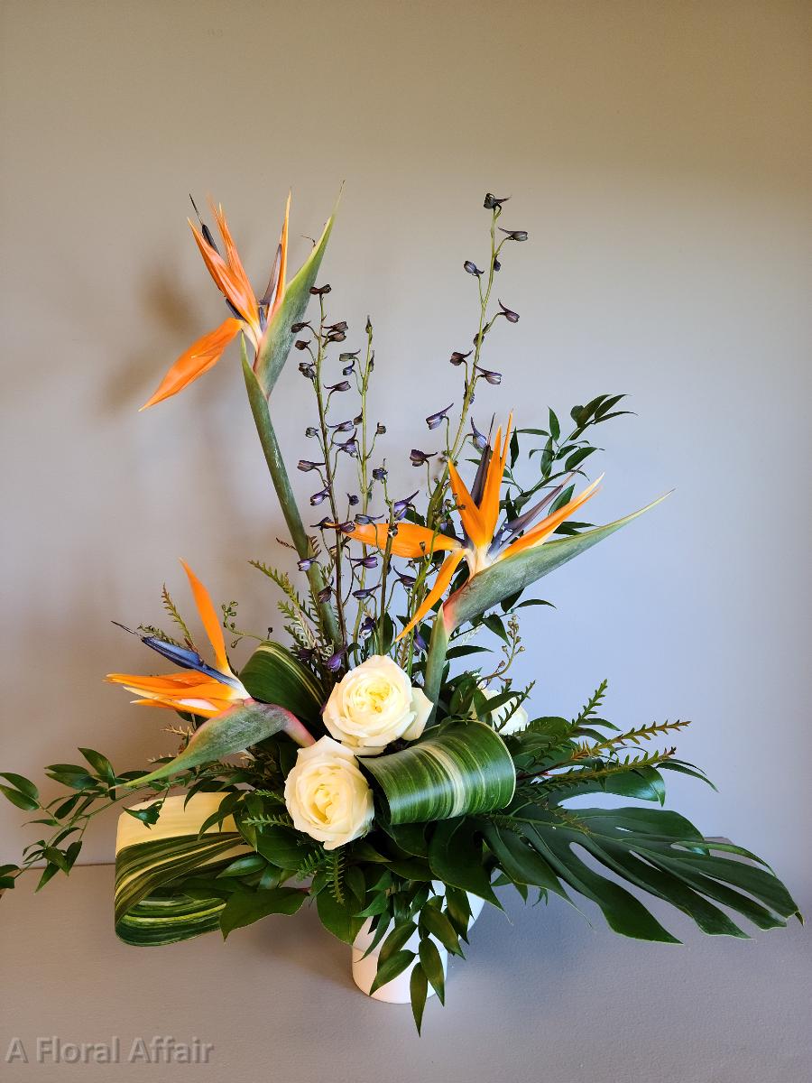 SY0079- Custom Tropical Funeral Arrangement with Bird of Paradise