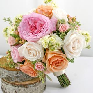 BB0775-Apricot, Pink and Ivory Brides Bouquet