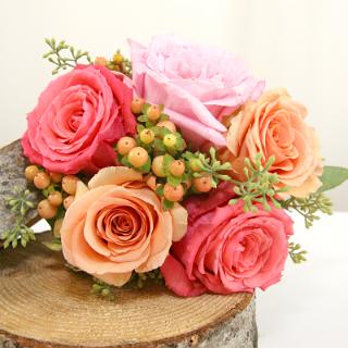 BB0776-Coral Peach and Pink Bridesmaids Bouquet