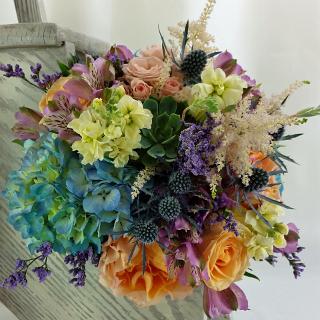 BB1104-Colorful Garden Flower and Succulent Brides Bouquet