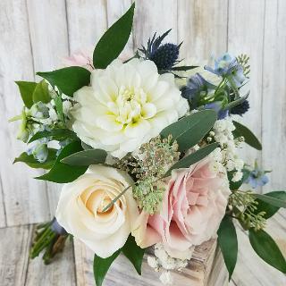BB1485-Dusty Blue, Blush and White Bridesmaids Bouquet with Babys Breath-1