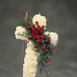 SY0030-Standing White Cross with Red Rose Spray