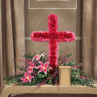 SY0036-Crematory Urn Cross and Lily Arrangement