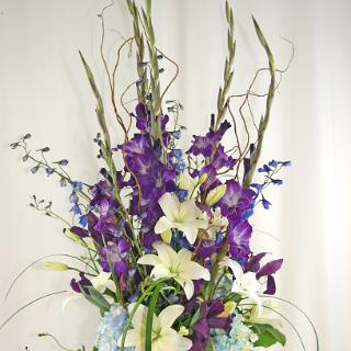 SY0054-Tall Purple, Blue and White Vase Arrangement