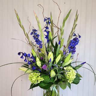 SY0073- Blue and Green Tall Masculine Sympathy Funeral Arrangment