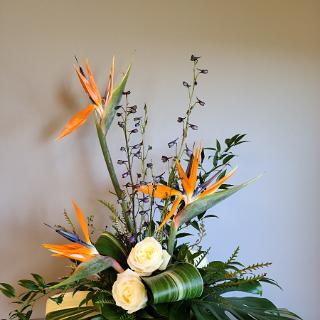 SY0079- Custom Tropical Funeral Arrangement with Bird of Paradise
