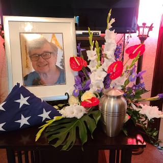SY0080- Red, White, and Blue Custom Tropical Funeral Arrangement.
