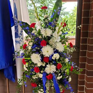 Red White and Blue Funeral Flowers Standing Spray