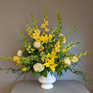 SY0098- Yellow and Green Funeral Arrangement