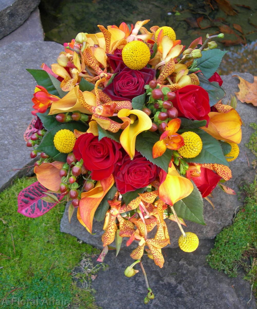 BB0178-Red Rose and Yellow Craspedia Bouquet