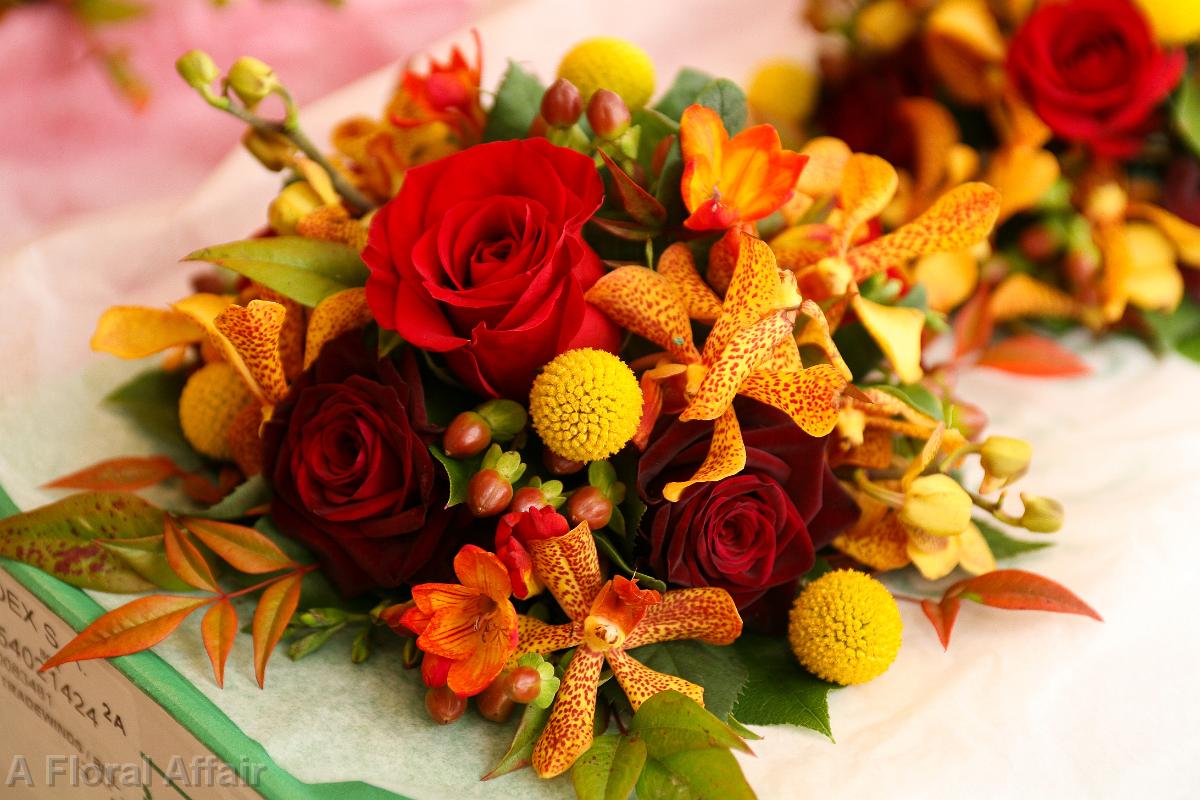 BB0179-Red Rose and Yellow Billy Balls Bridal Bouquet