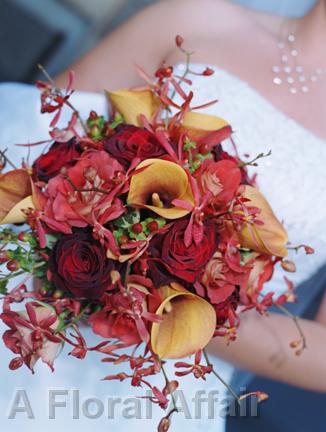 BB0204-Rust Orchid and Red Rose Wedding Bouquet