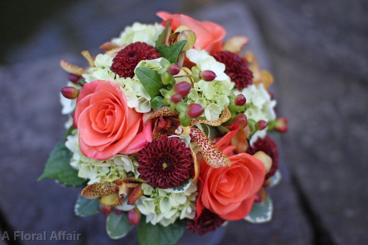 BB0390-Spicy Rose and Green Hydrangea Bridesmaid Bouquet