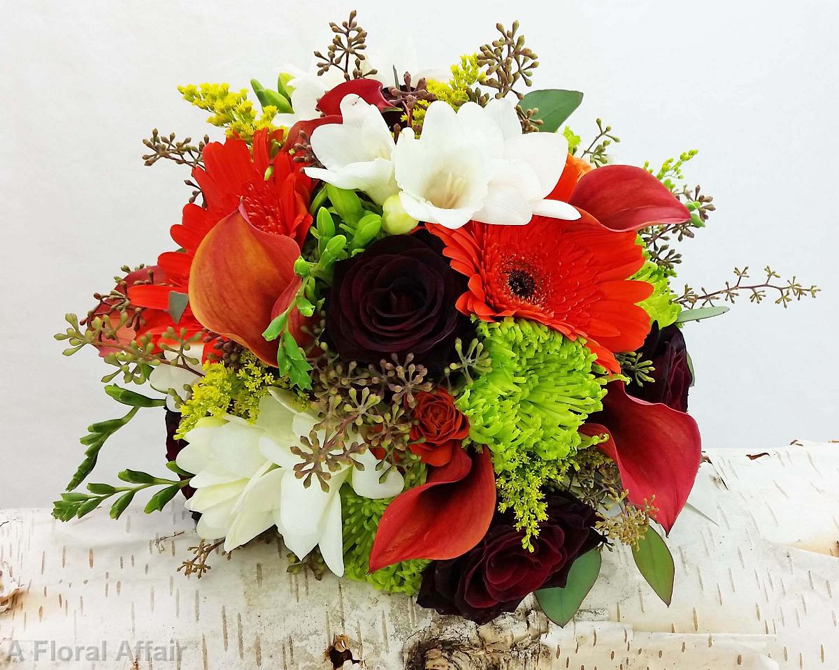 BB1223-Fall Orange Gerbera Daisie and Green Spider Mums