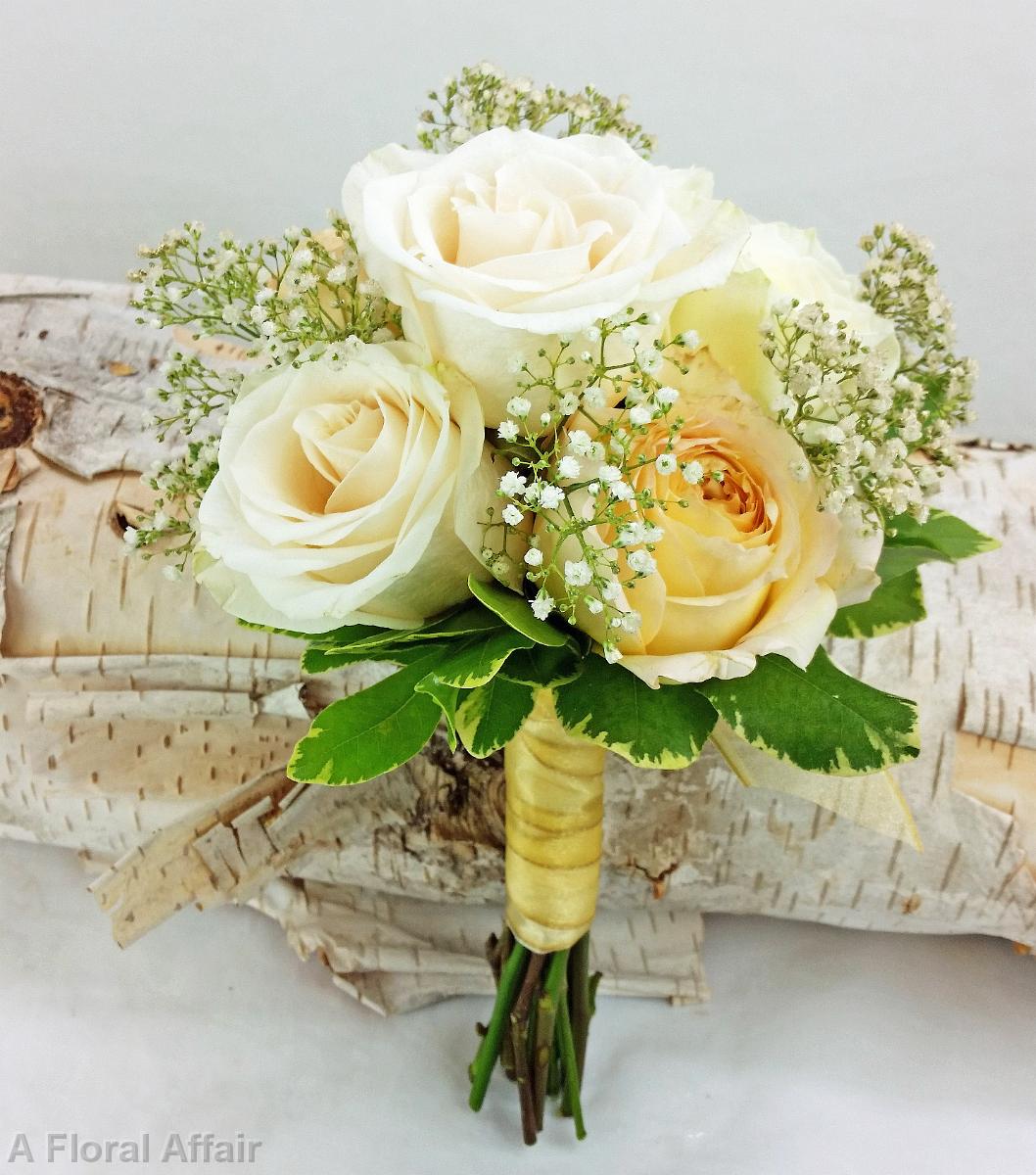 BB1286-Vintage Ivory and Gold Bridesmaids Bouquet