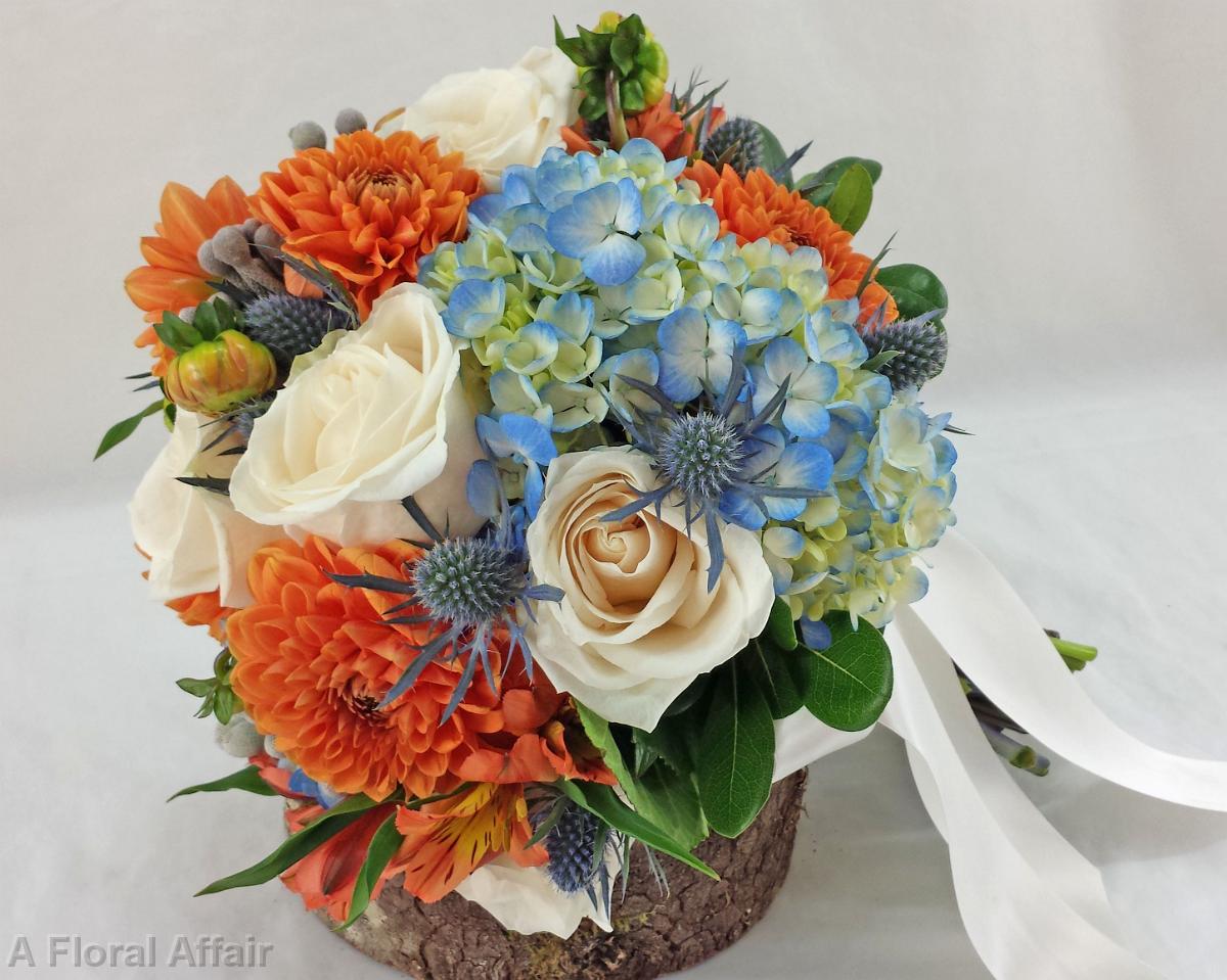 BB1301a-Fall Wedding Bouquet with Thistle and Hydrangea