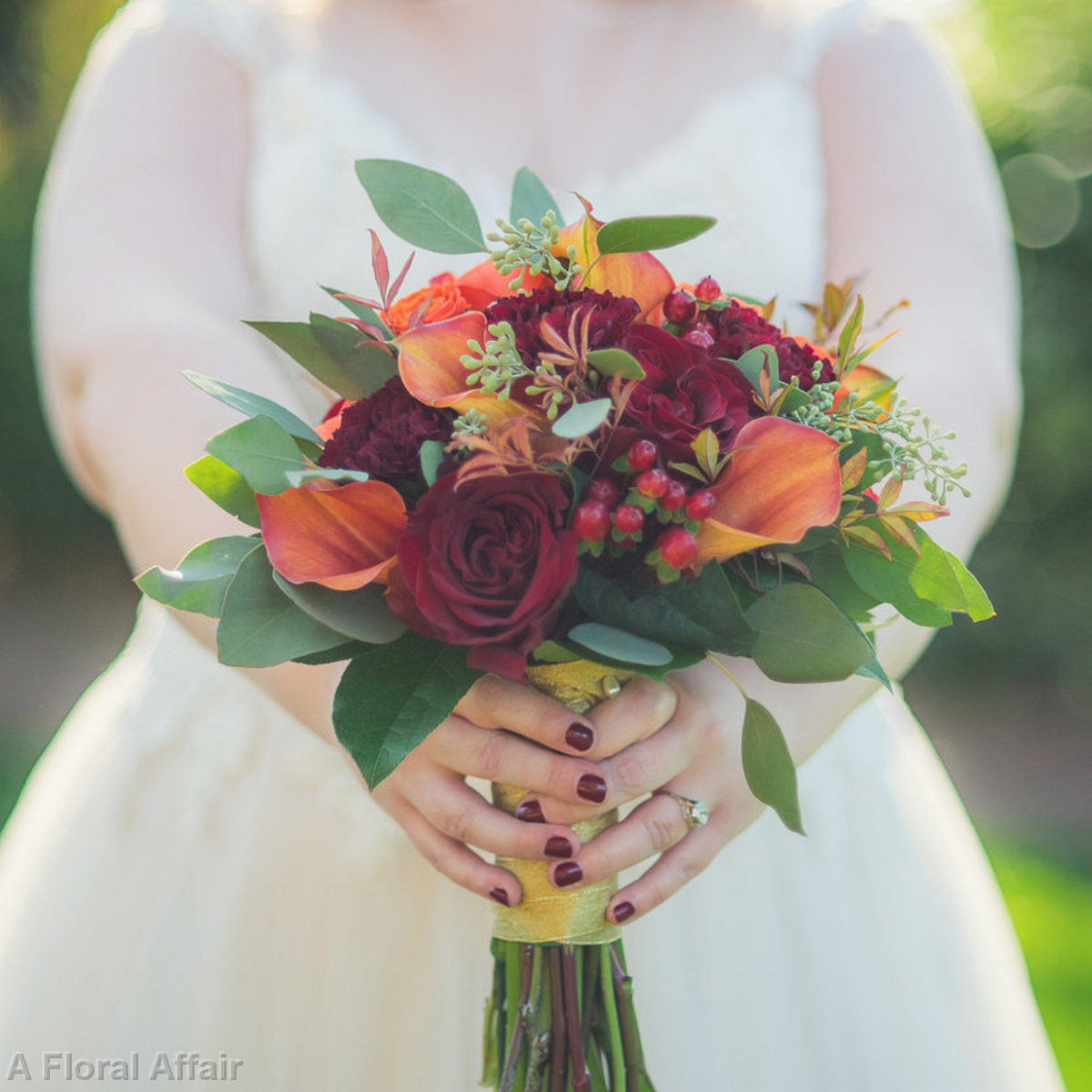 BB1529-Fall Mini Calla and Rose Brides Bouquet